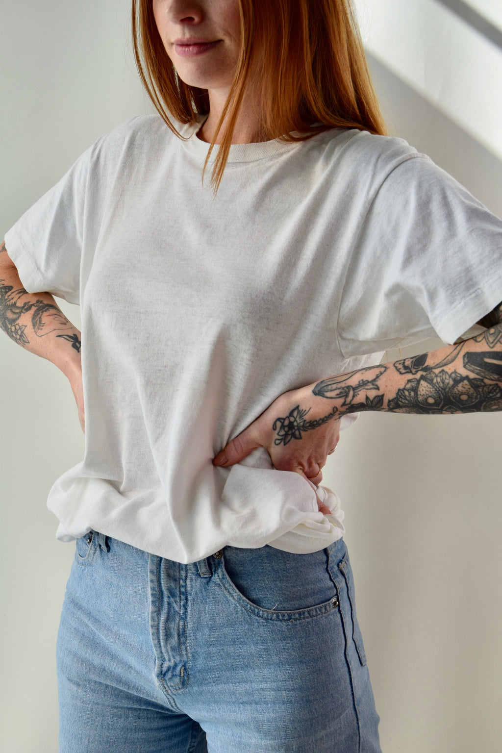 Vintage Plain White Threadbare T-Shirt