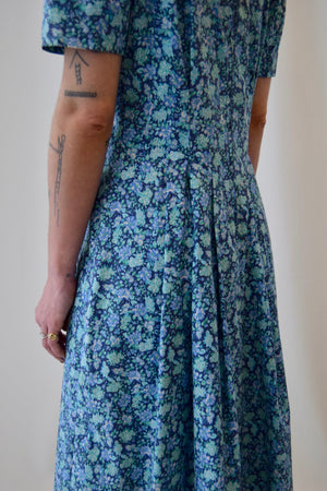 Laura Ashley Turquoise Floral Print Cotton Dress
