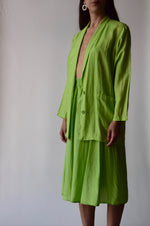 Vintage Silk Slime Green 2 Piece Skirt Suit