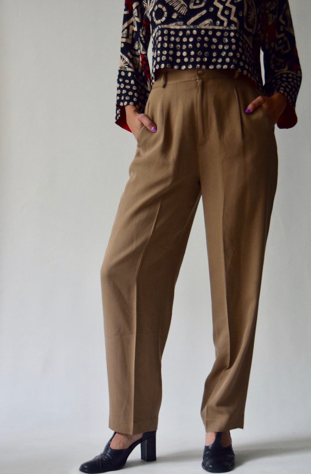 Tawny Brown Silk Blend Trousers