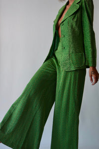 Vintage 1970's Green and Golden Waves Two-Piece Suit