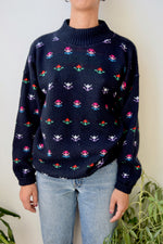 Navy Abstract Floral Sweater