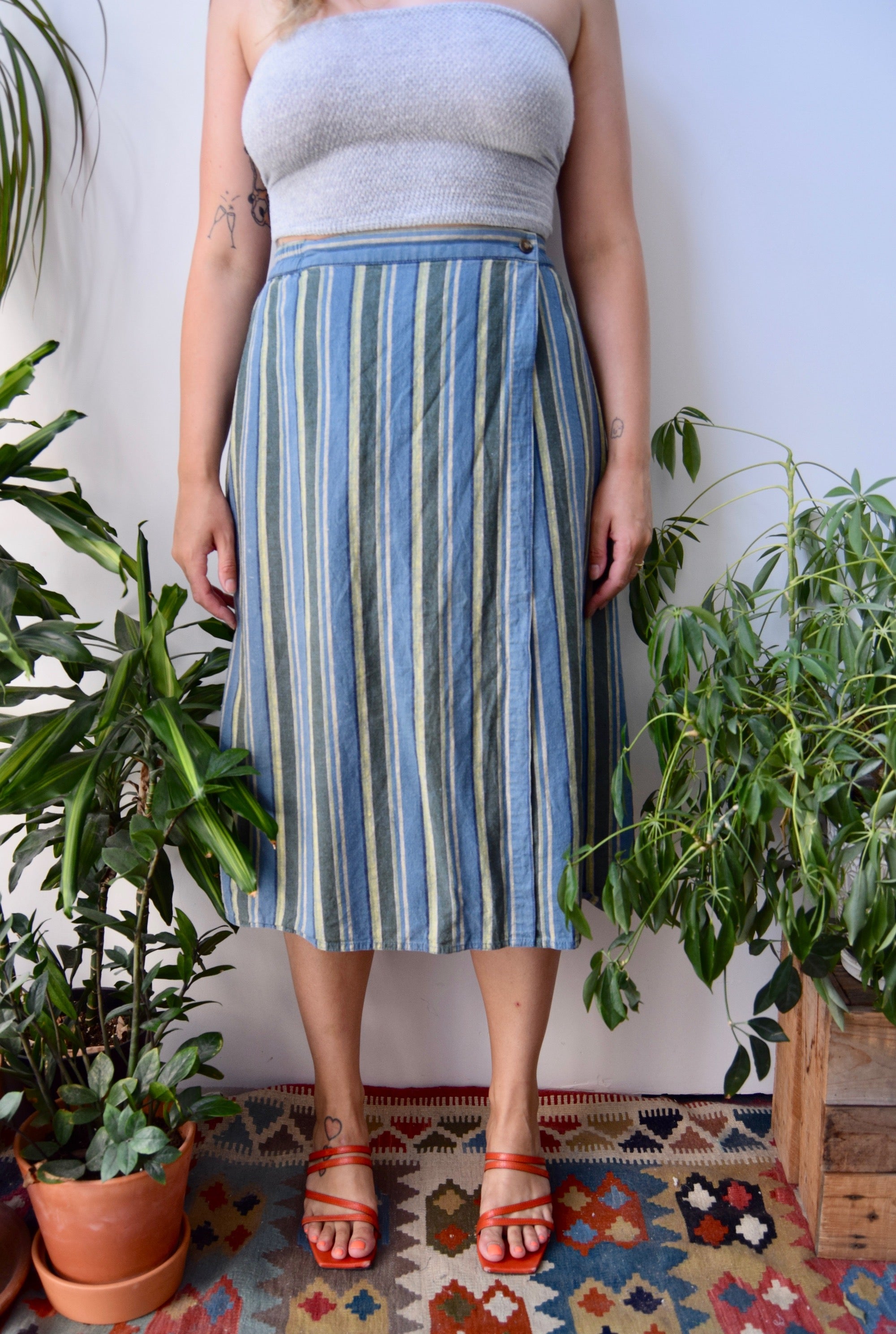 Muted Linen Stripe Skirt