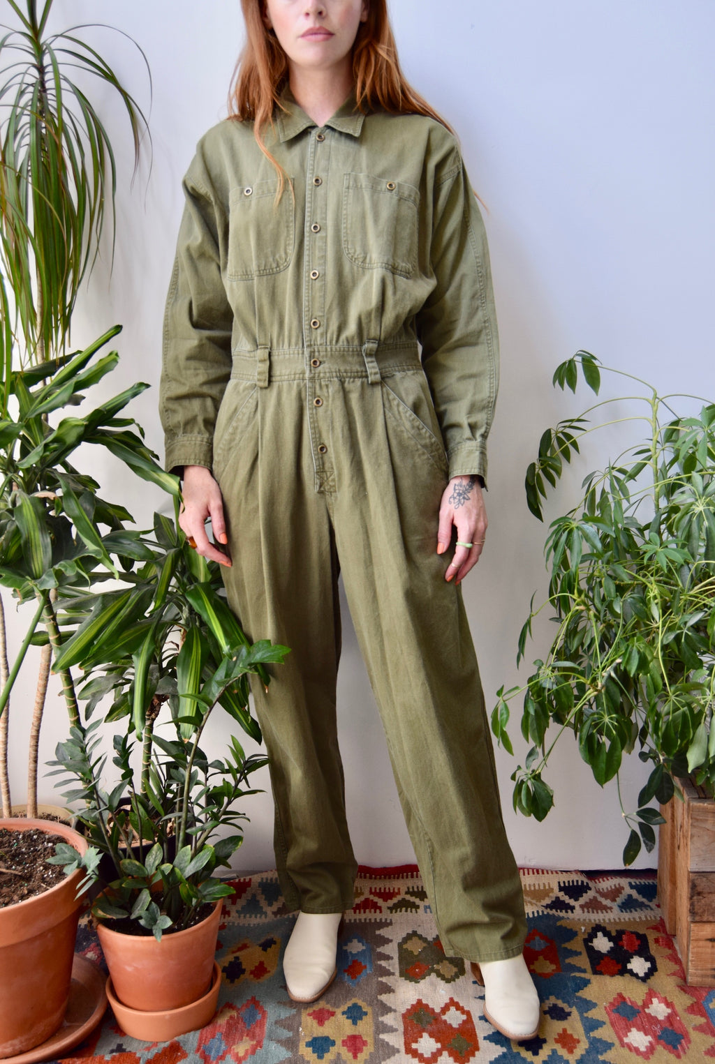 Olive Drab Cotton Jumpsuit