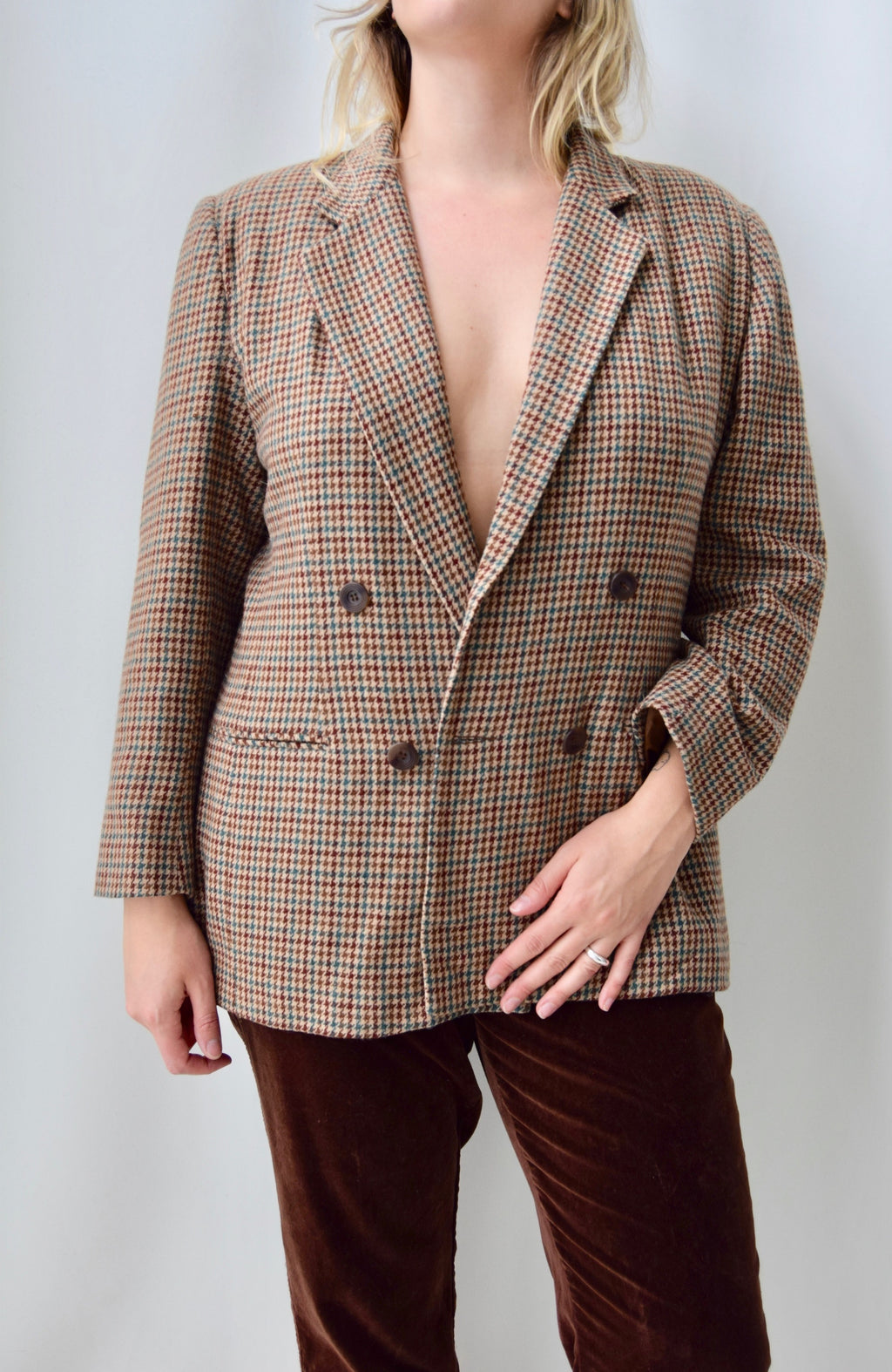 Houndstooth Double Breasted Blazer