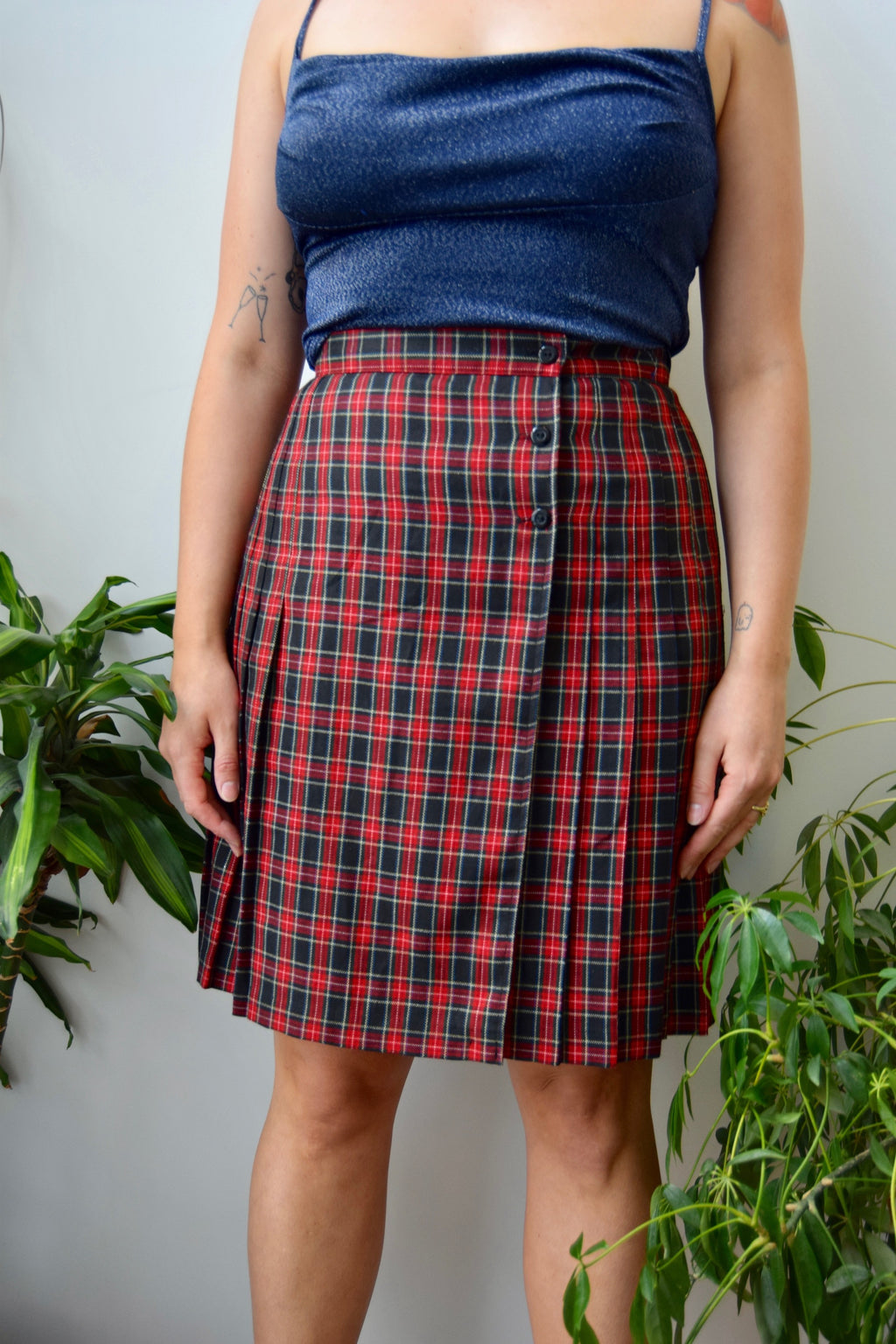 Red Plaid Pleated Skirt