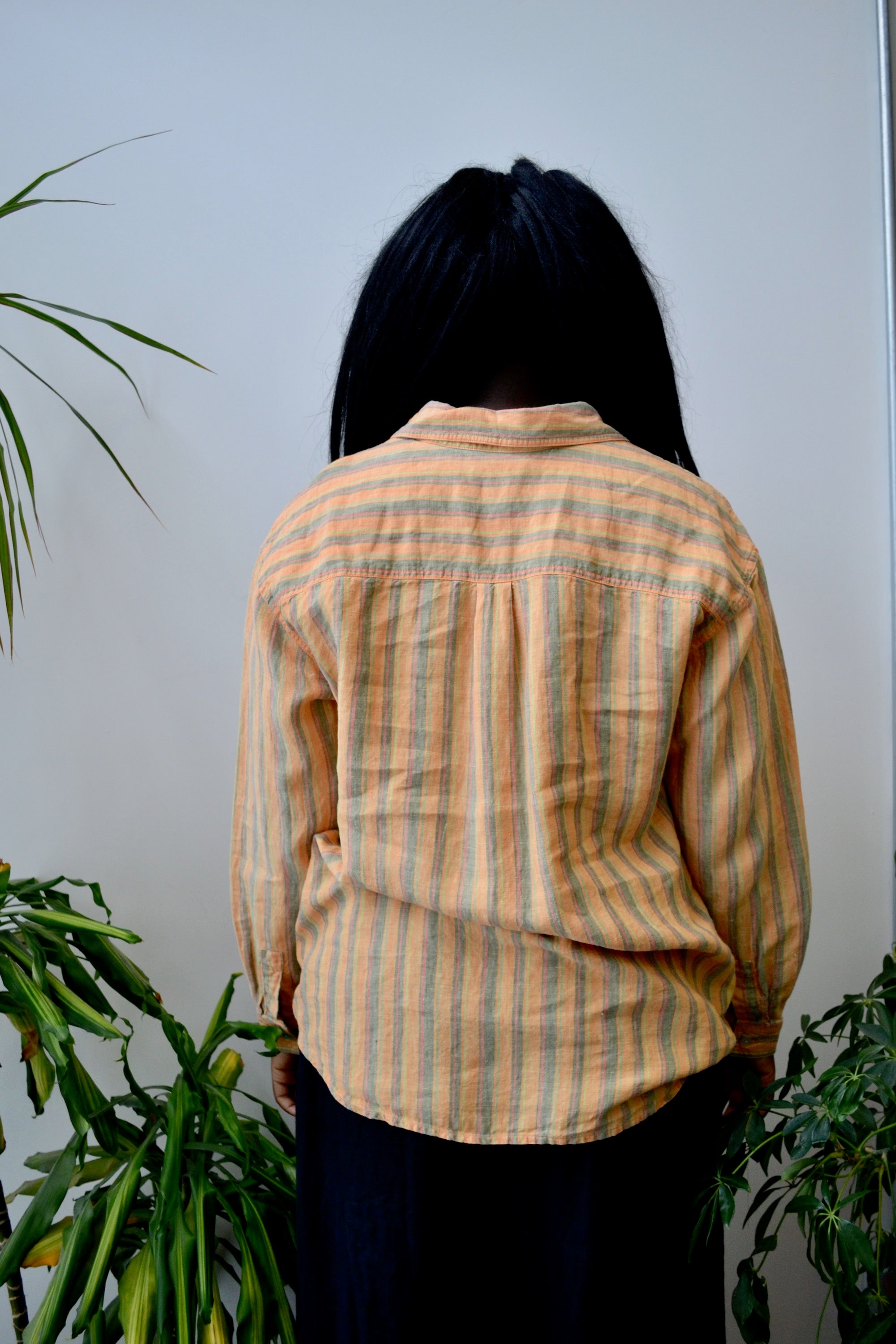 Tangerine Striped Linen Button Up