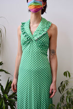 Seventies Green and White Polka Dot Dress