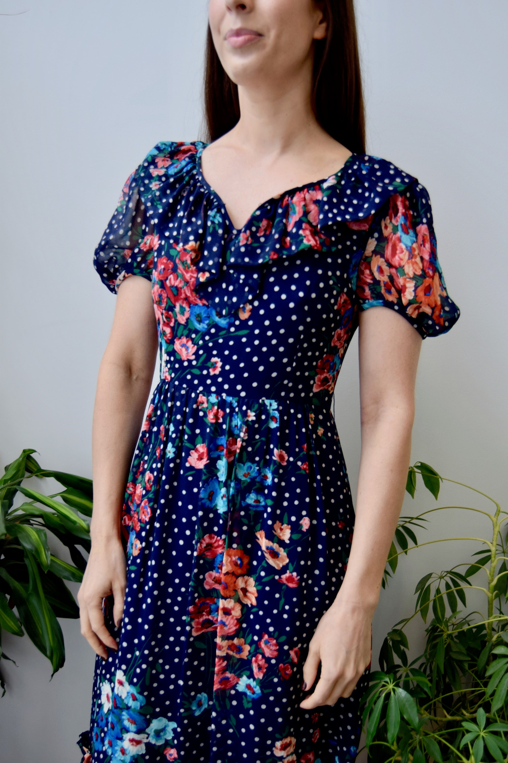 Polka Dot Floral Ruffle Dress