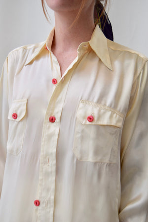 1940's Men's Ivory Satin Dress Shirt