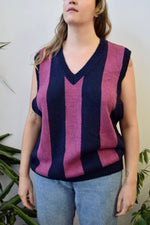 Navy & Mauve Striped Sweater Vest