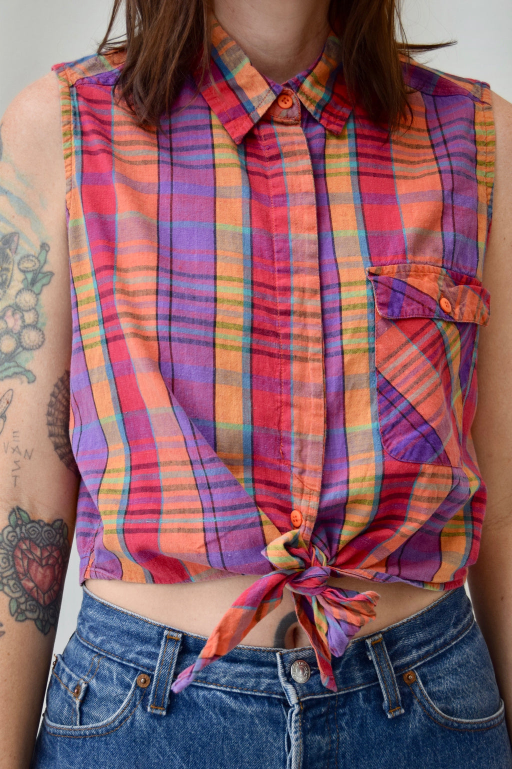 Cotton Plaid Cropped Tank