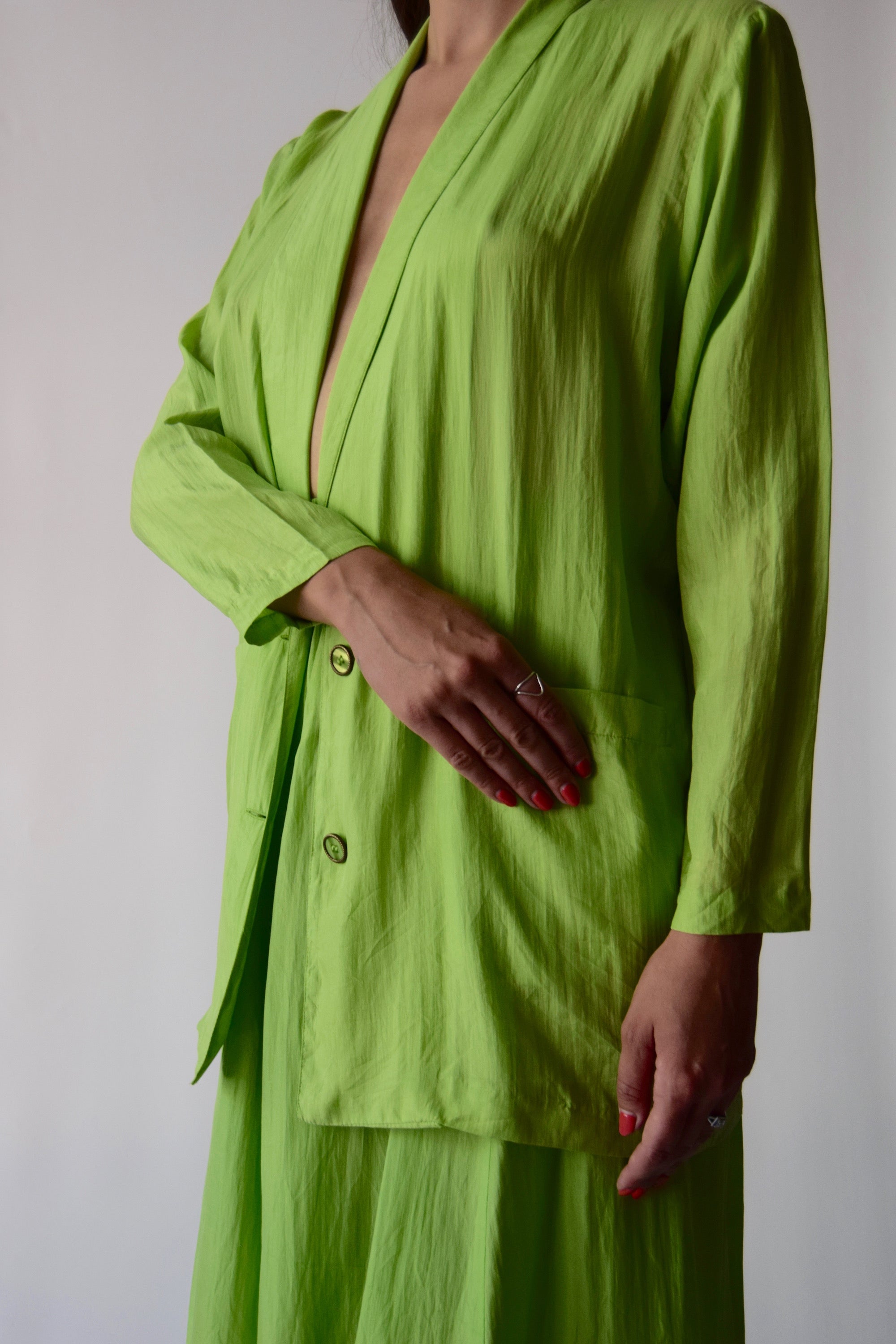 Vintage Silk Slime Green 2 Piece Skirt Suit