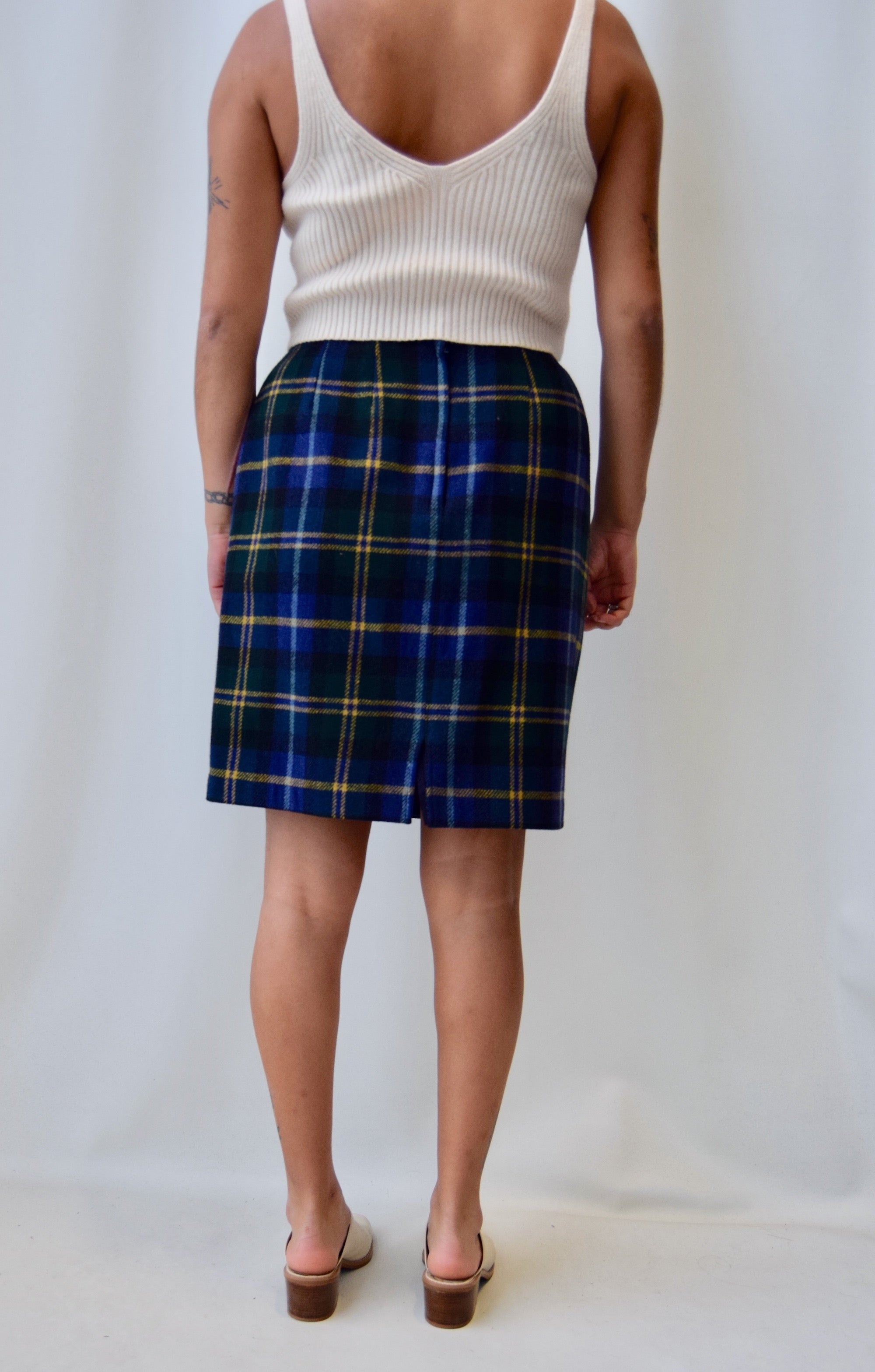 Plaid Wool Faux Wrap Skirt
