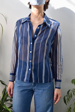 Seventies Sheer Navy Striped Button Up