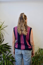 Navy & Mauve Striped Sweater Vest