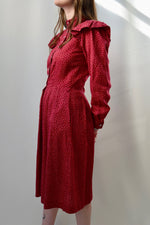 1970's "Robbie Bee" Cranberry Floral Ruffle Dress