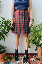 Red Plaid Pleated Skirt