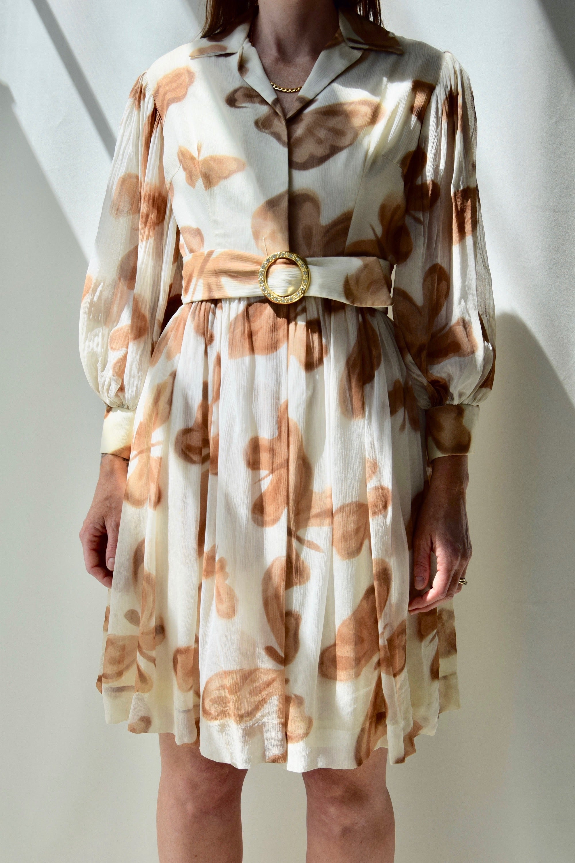 Muted Butterfly Puff Sleeve Dress