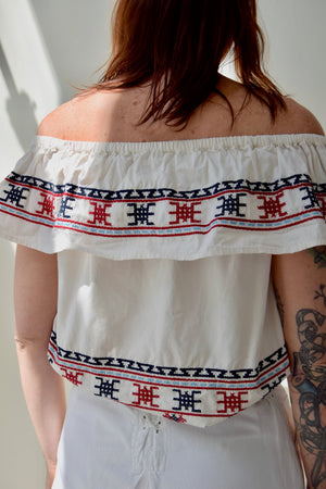 Embroidered Cotton Shoulder Top