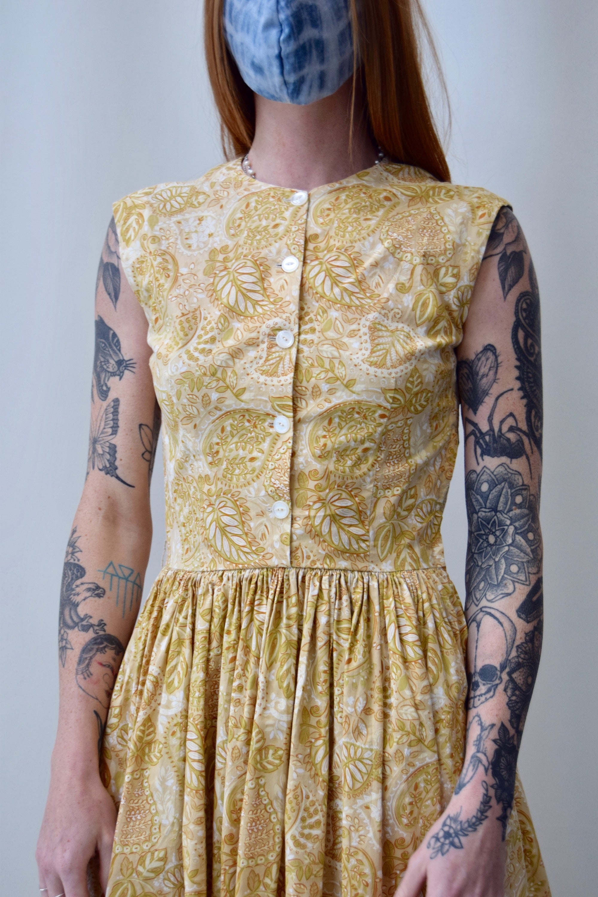 Vintage Golden Paisley Cotton Summer Dress