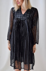 70's Onyx & Silver Quilted Bib Dress