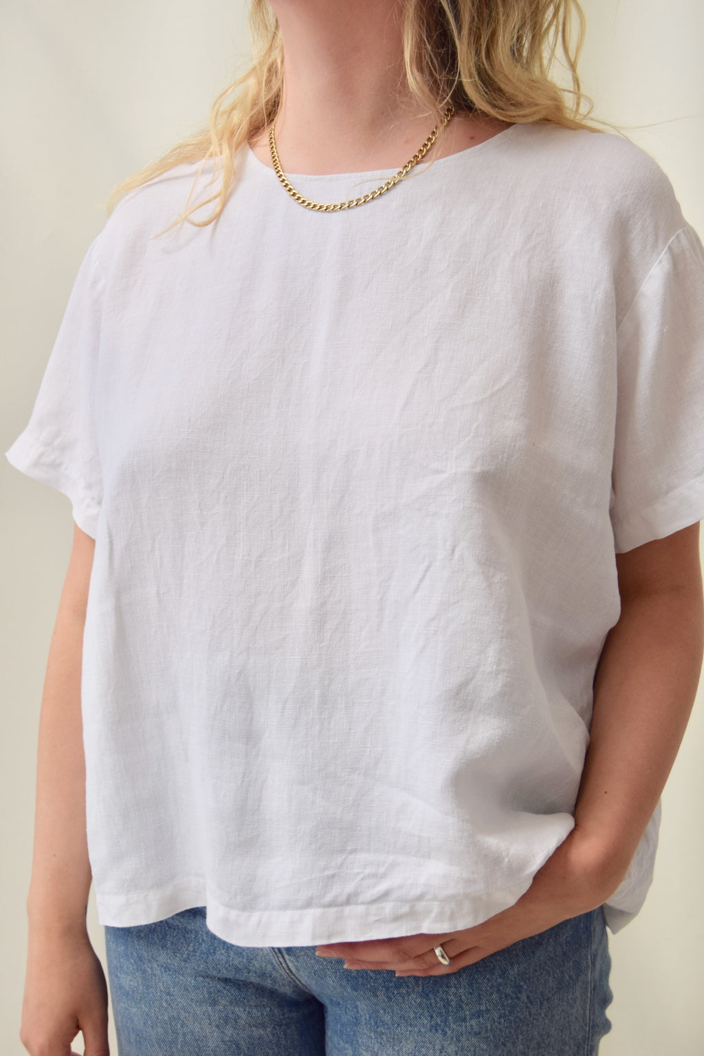 Boxy White Crisp Linen Top