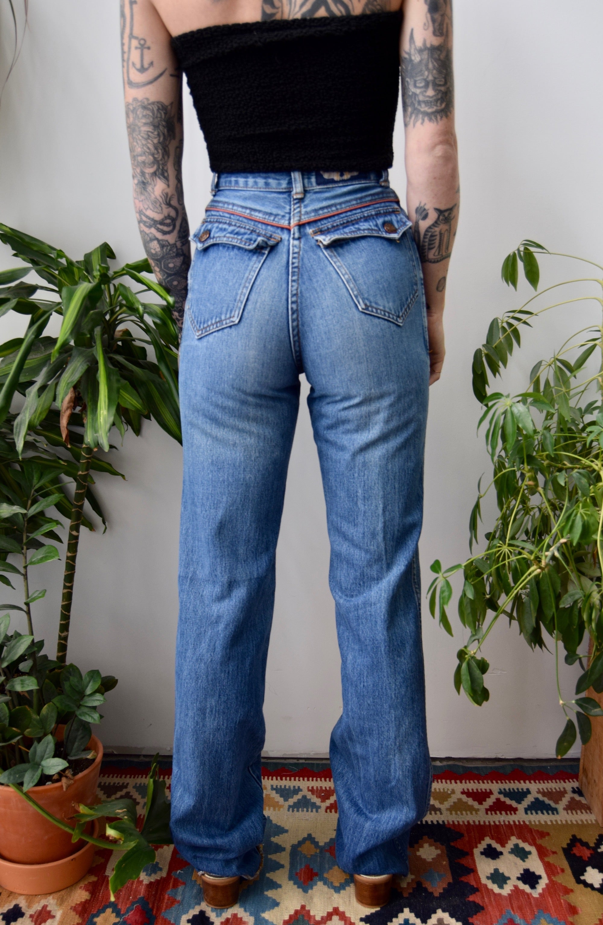 Straight Leg Button Pocket Jeans