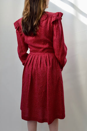 1970's "Robbie Bee" Cranberry Floral Ruffle Dress