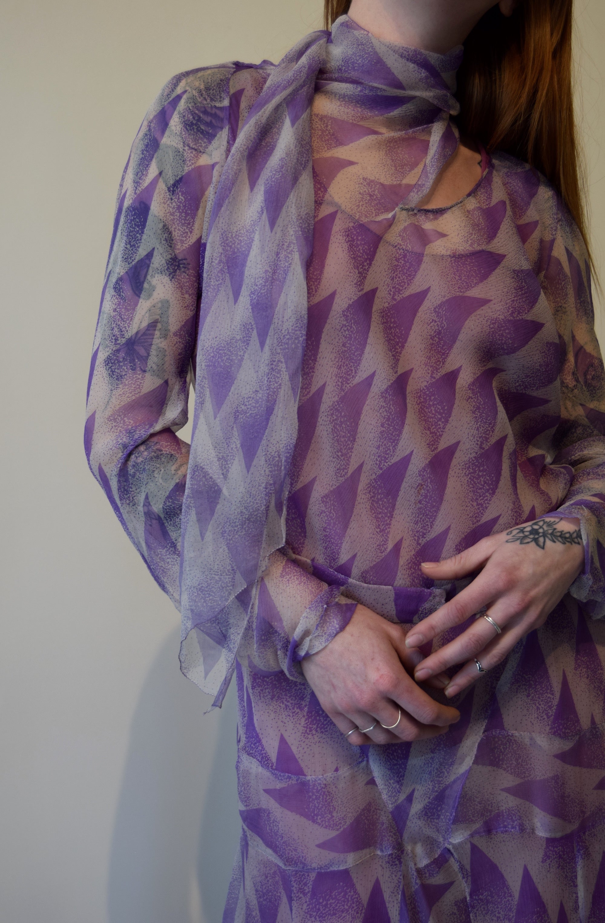 Vintage 1920's Art Deco Purple Patterned Silk Dress