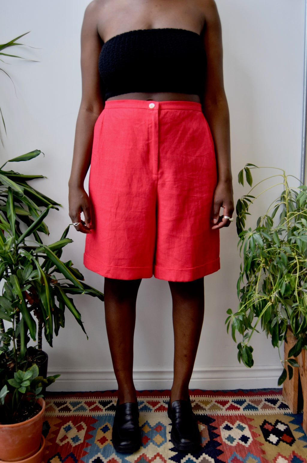 Cherry Red Linen Shorts