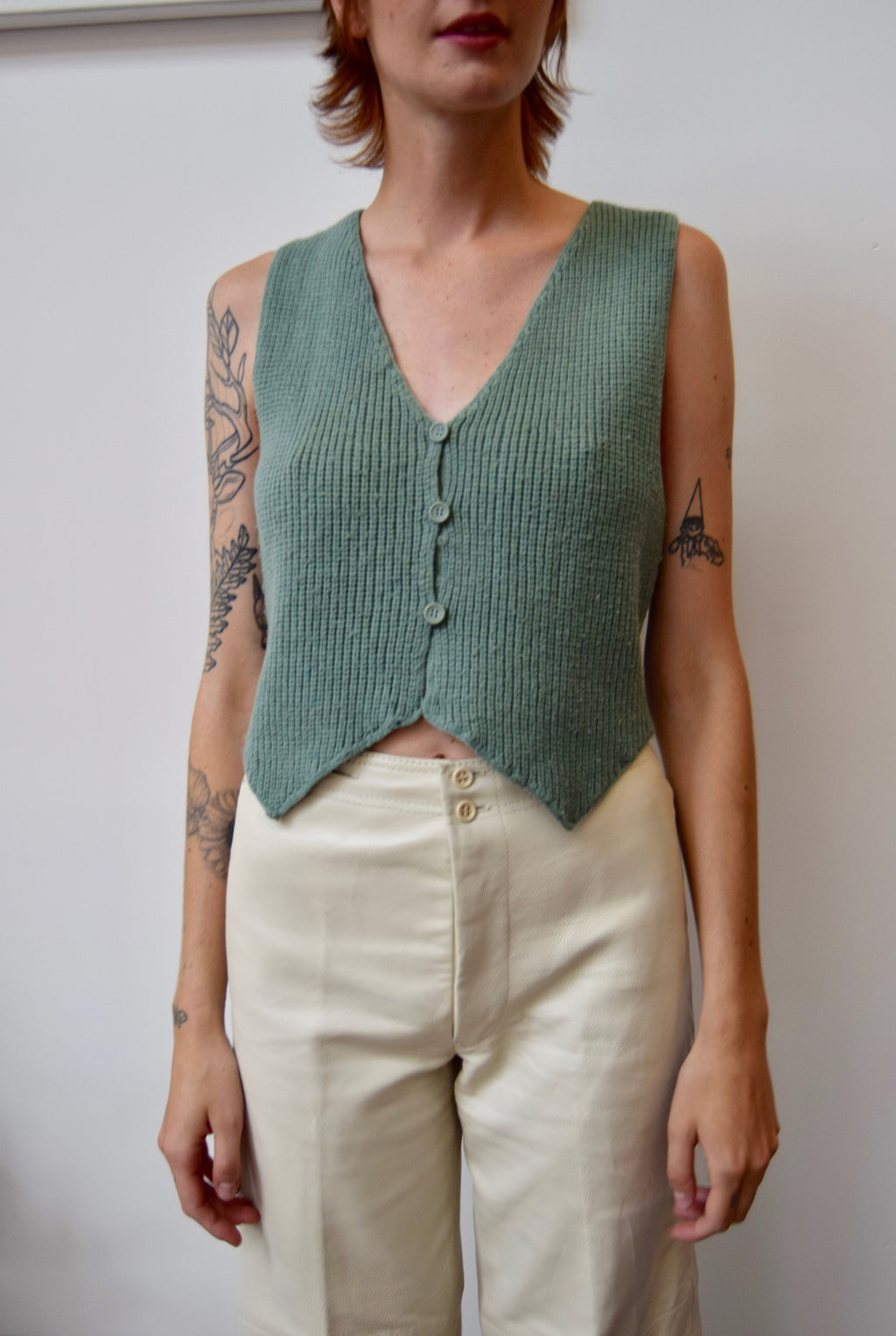 Eighties Seafoam Knit Cardigan Sweater Vest