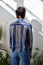 Seventies Sheer Navy Striped Button Up