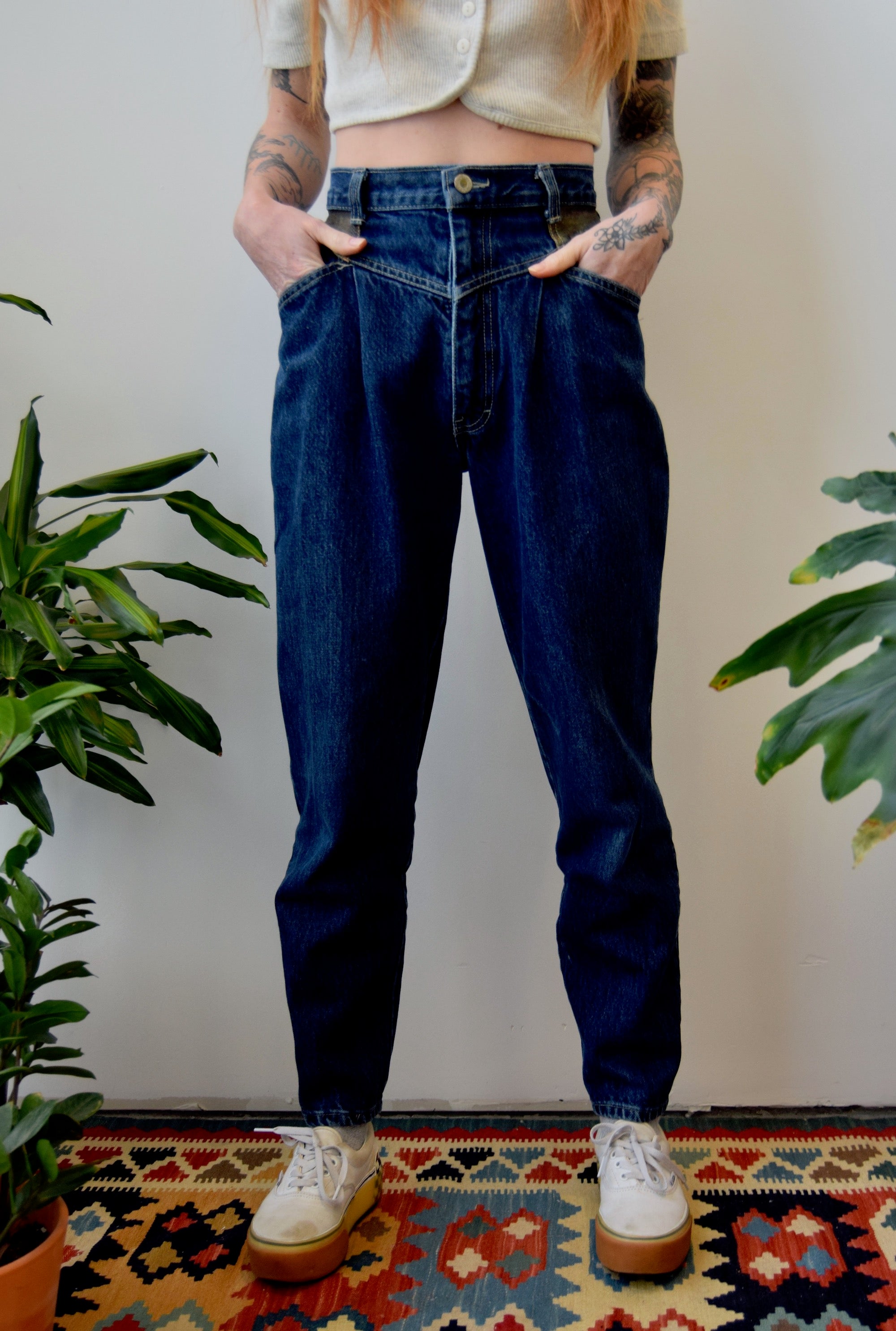Leather Patch Baggy Jeans