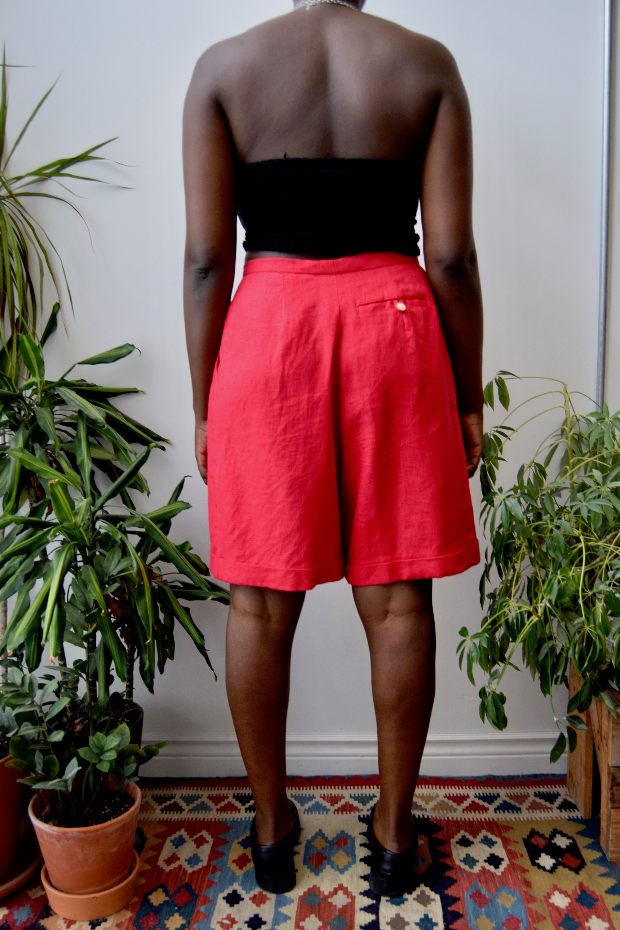 Cherry Red Linen Shorts