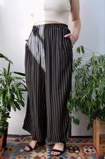 Black and Beige Striped Wide Leg Trousers