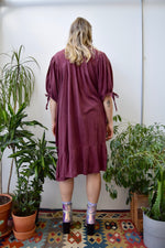 Wine Gauzy Cotton Embroidered Dress