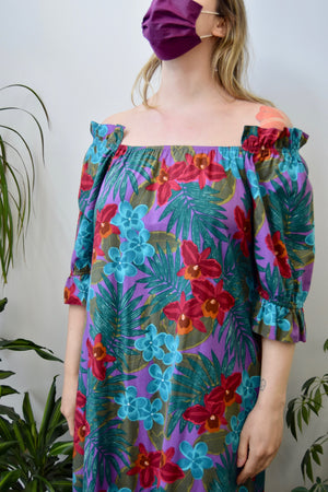 Hilo Hattie Tropical Ruffle Maxi Dress