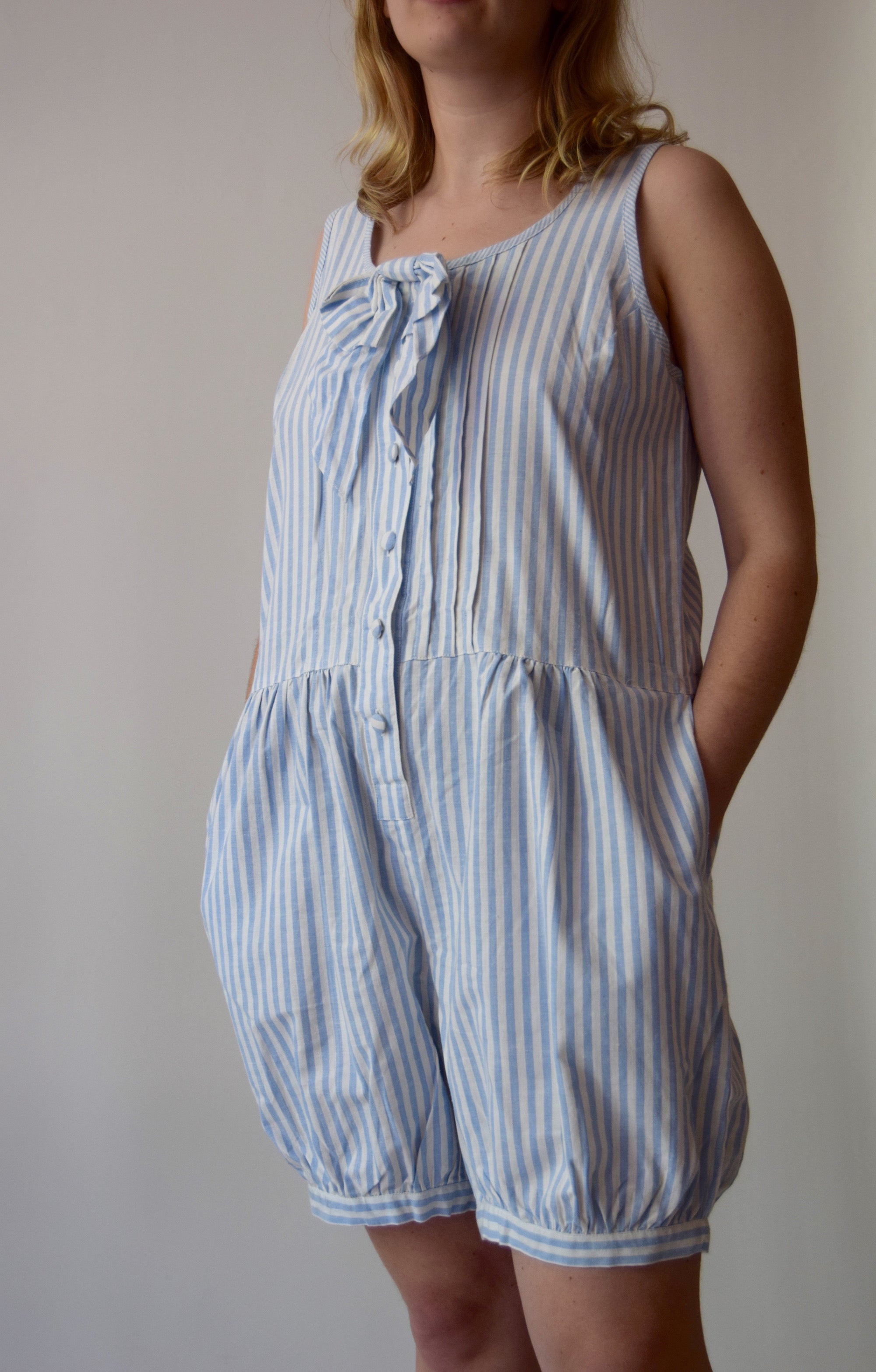 Vintage Blue and White Candy Stripe Romper