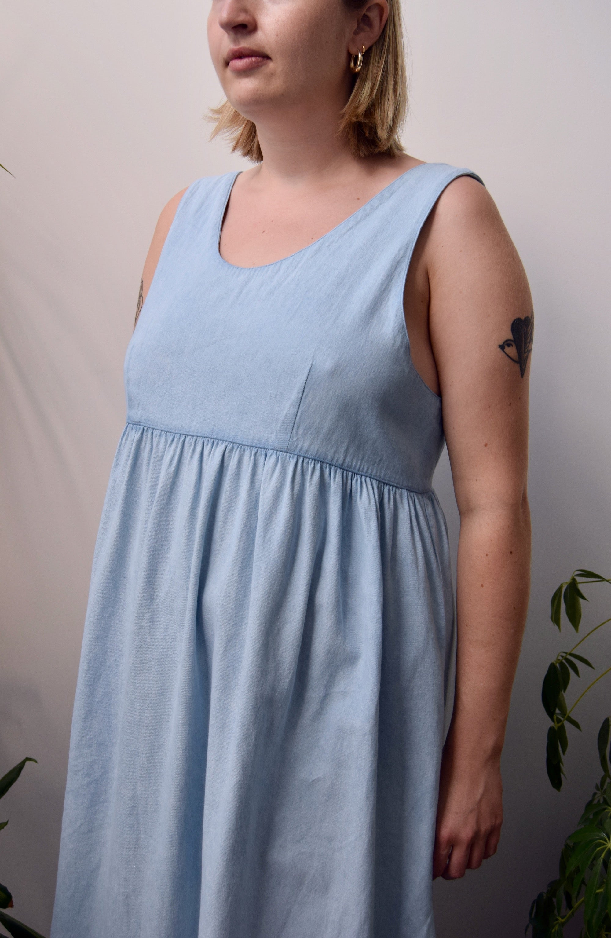 Chambray Cotton Babydoll Maxi