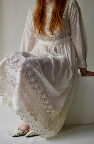 Antique Edwardian Natural White Net Lace Dress