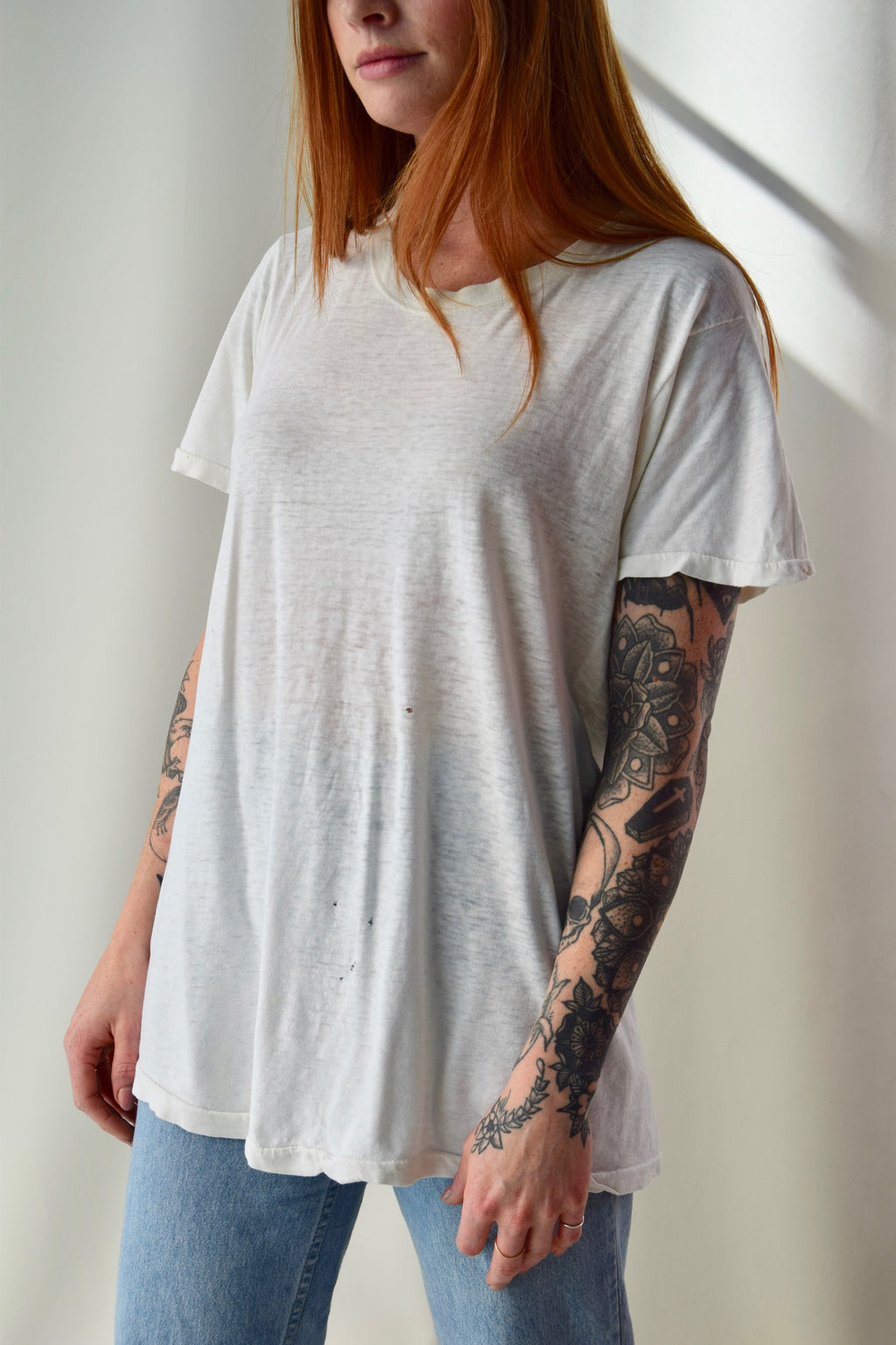 Vintage Plain White Threadbare T-Shirt