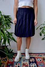 Navy Wool Pleated Skirt