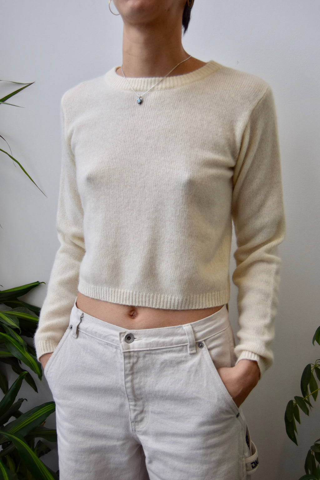 Cream Cropped Lambswool Sweater