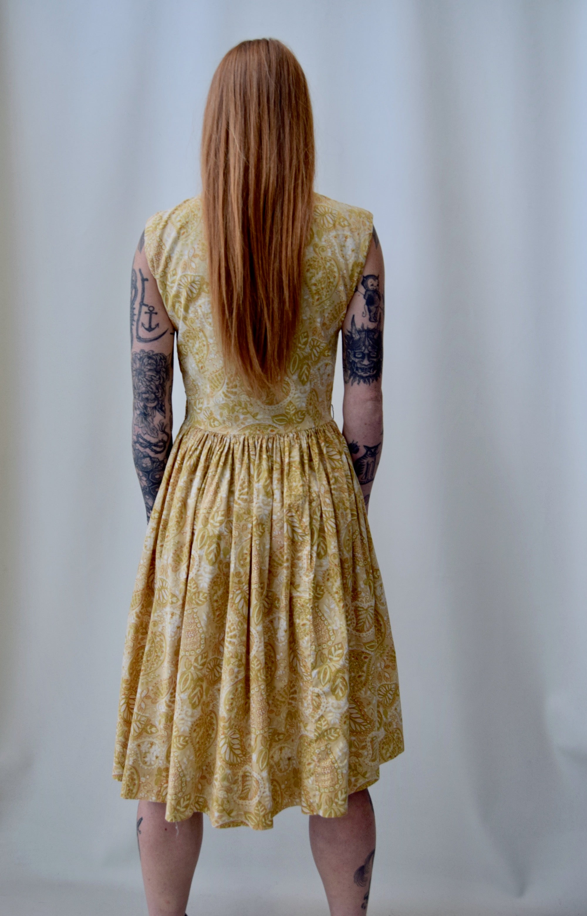 Vintage Golden Paisley Cotton Summer Dress