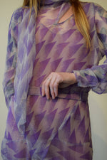 Vintage 1920's Art Deco Purple Patterned Silk Dress