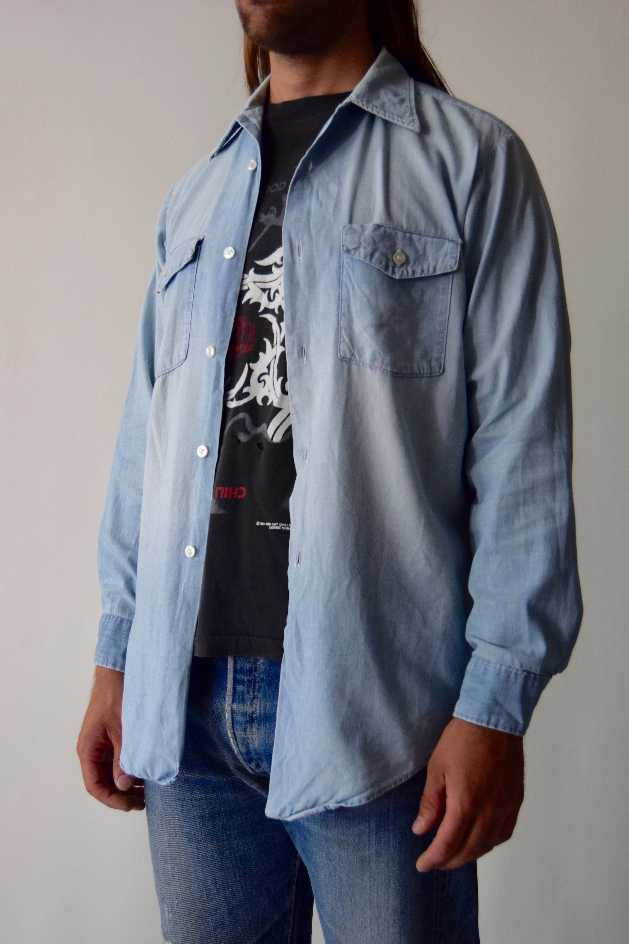 Vintage 1960's Lee Sanforized Chambray Men's Work Shirt