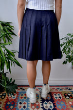 Navy Wool Pleated Skirt