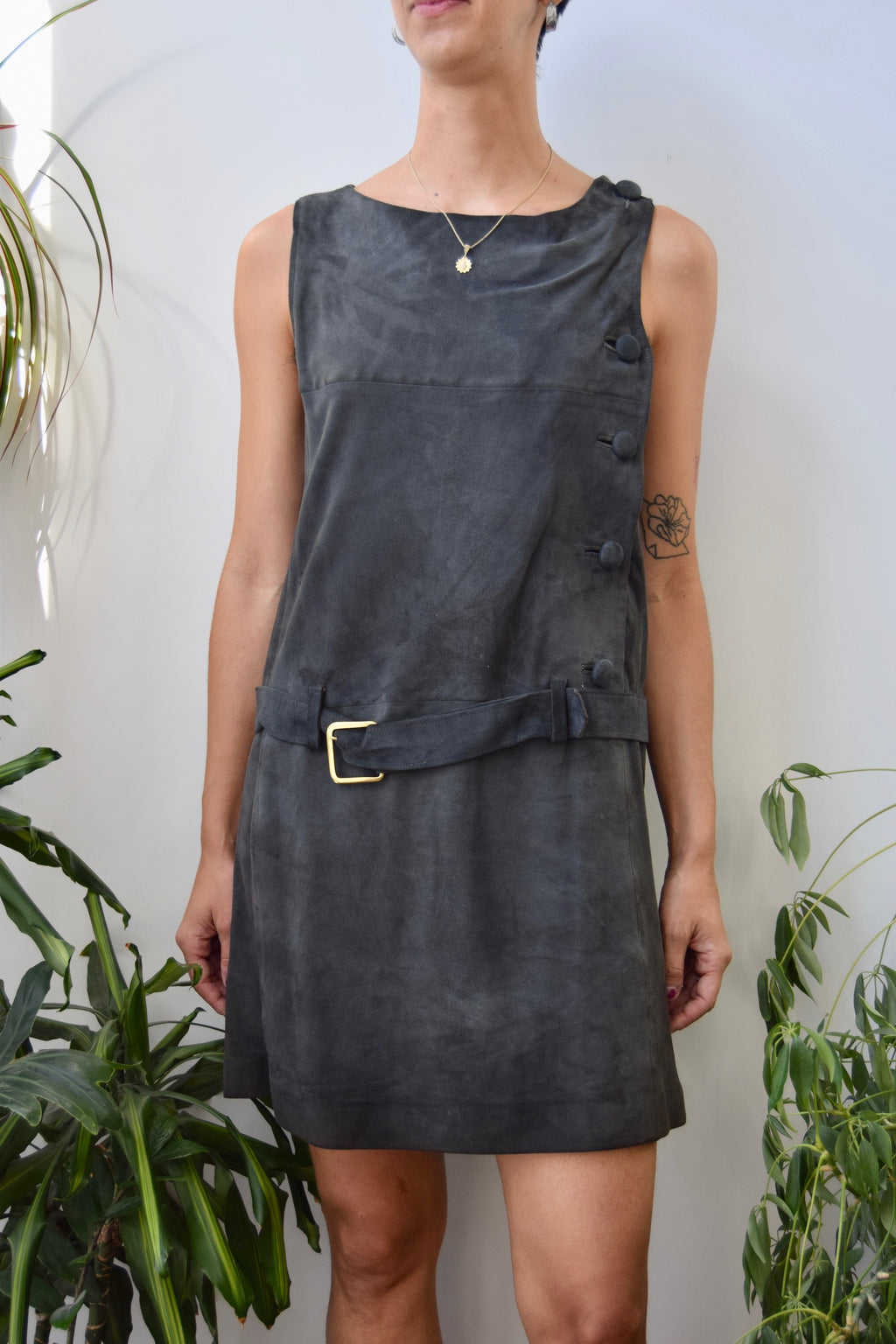 Sixties Stone Grey Suede Dress