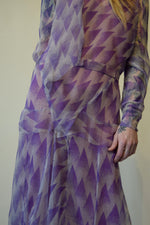 Vintage 1920's Art Deco Purple Patterned Silk Dress